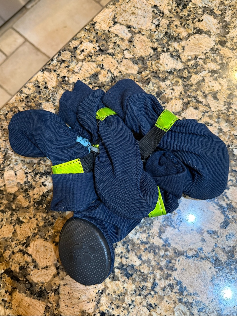 DOG paw protectors : Navy nylon with Neon Green reflector Accents size M